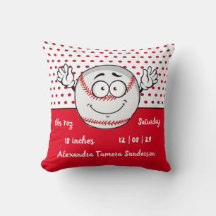 Baseball funny face birth stats Red White  Cushion