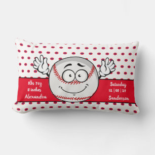 Baseball funny face birth stats Red White Lumbar Cushion