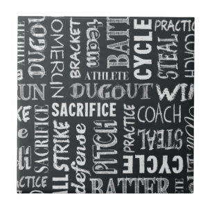 Baseball Game Chalkboard Words Ceramic Tile