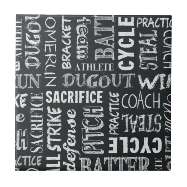 Baseball Game Chalkboard Words Ceramic Tile (Front)