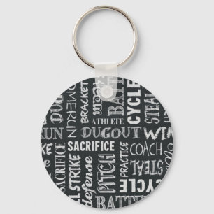Baseball Game Chalkboard Words Key Ring