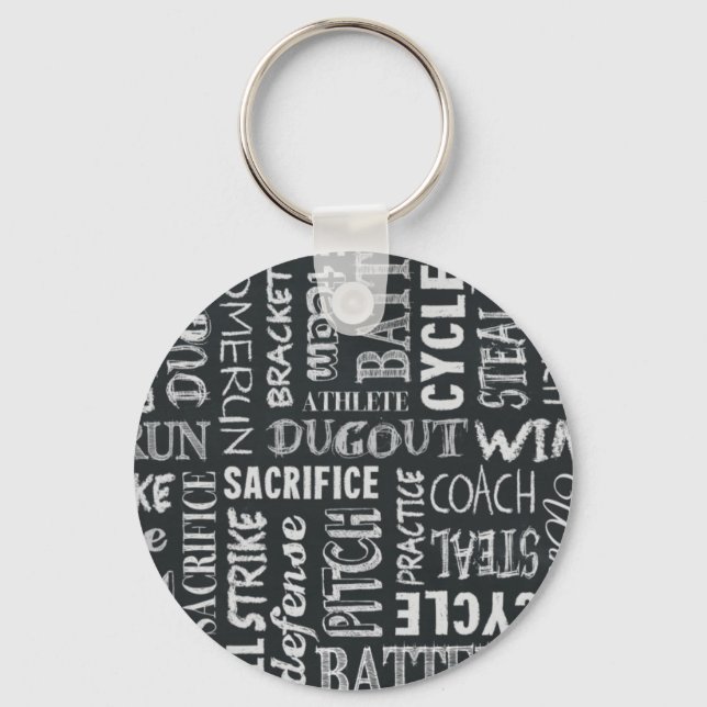 Baseball Game Chalkboard Words Key Ring (Front)