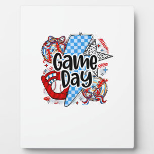 Baseball Game Day Retro Tis The Season Checkered Plaque