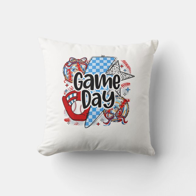 Baseball Game Day Retro Tis The Season Chequered Cushion (Front)