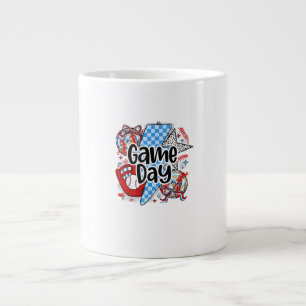 Baseball Game Day Retro Tis The Season Chequered Large Coffee Mug
