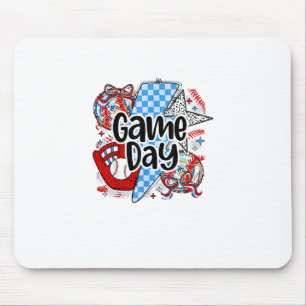 Baseball Game Day Retro Tis The Season Chequered Mouse Pad