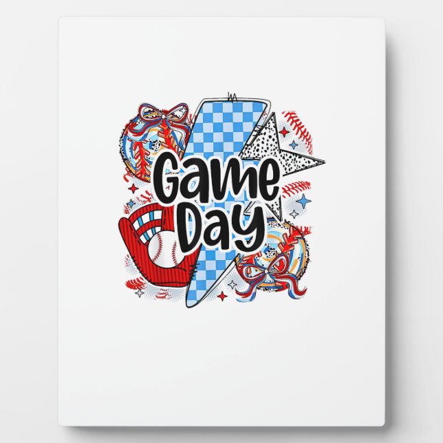 Baseball Game Day Retro Tis The Season Chequered Plaque (Front)