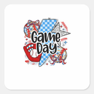 Baseball Game Day Retro Tis The Season Chequered Square Sticker