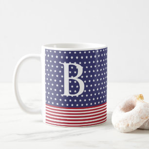 Baseball Game Red, White & Blue Monogram Coffee Mug
