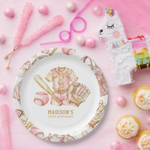 Baseball Girl Birthday Personalised Paper Plate