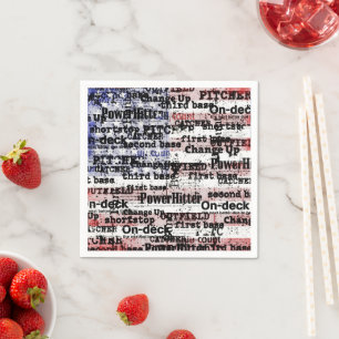 Baseball Glory Faded Grunge American Flag Words Napkin