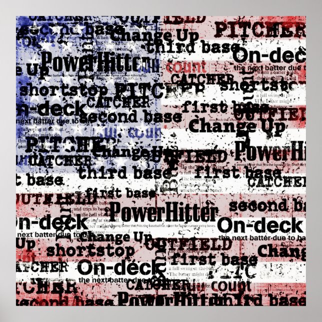 Baseball Glory | Faded Grunge American Flag Words Poster (Front)