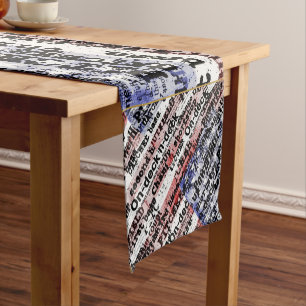 Baseball Glory Faded Grunge American Flag Words Short Table Runner