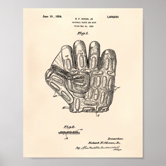 Baseball Glove 1924 Patent Art - Old Peper Poster (Front)