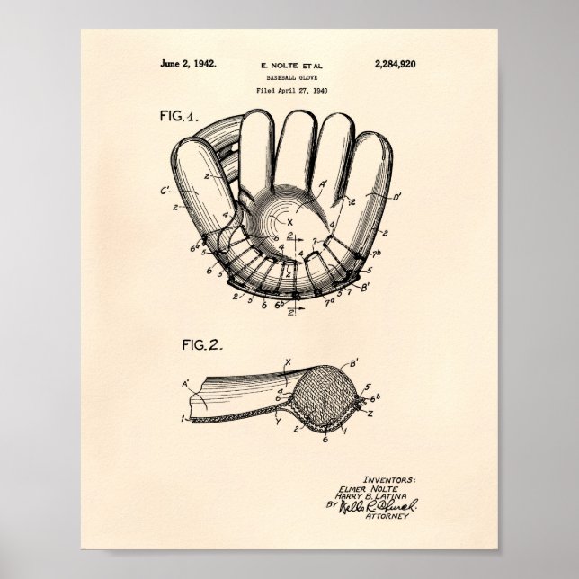 Baseball Glove 1942 Patent Art Old Peper Poster (Front)