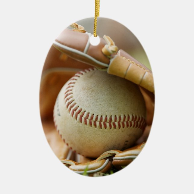 Baseball Glove and Ball Ceramic Tree Decoration (Front)