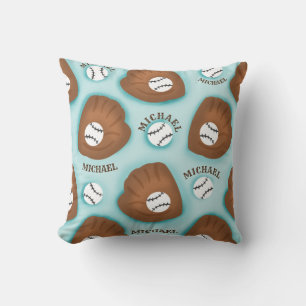 Baseball Glove Ball & Boy Name Pattern Sport Theme Cushion