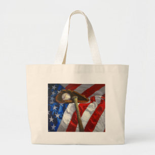 Baseball, glove, bat & American flag Large Tote Bag