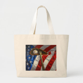 Baseball, glove, bat & American flag Large Tote Bag