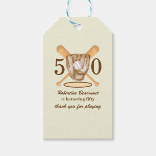 Baseball Glove Bats Themed Men's 50th Birthday Gift Tags