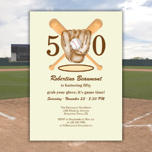 Baseball Glove Bats Themed Men's 50th Birthday Invitation