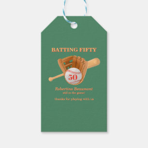 Baseball Glove Batting Fifty Men's 50th Birthday Gift Tags