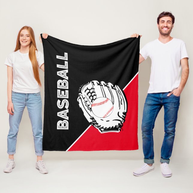 Baseball Glove Black & Red Fleece Blanket (In Situ)