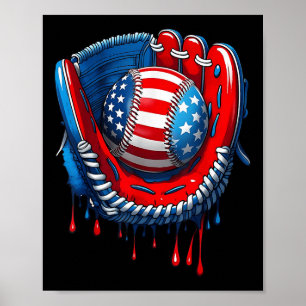 Baseball Glove Drip Boy Ice Cream Patriotic Us Fla Poster