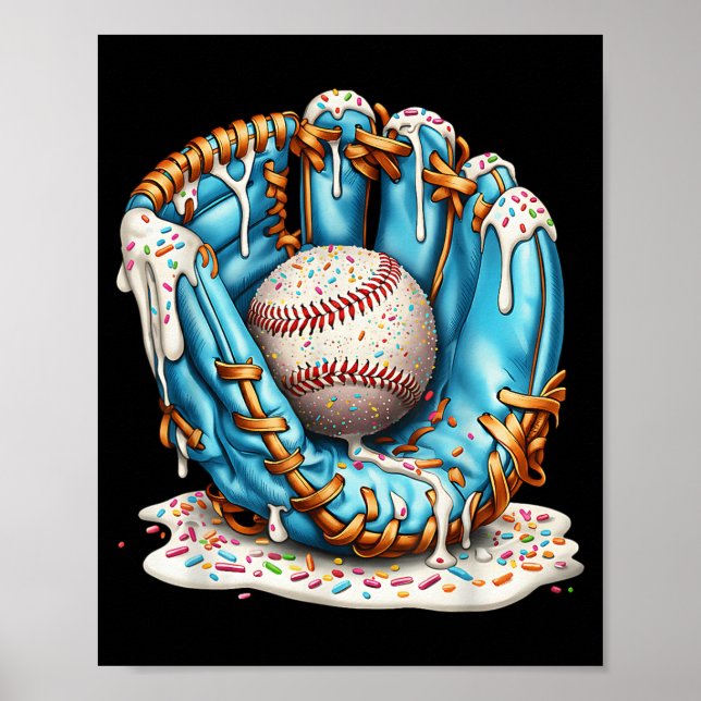 Baseball Glove Ice Cream Drip With Sprinkles Men B Poster (Front)