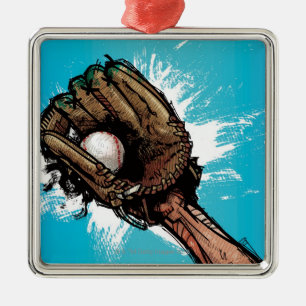 Baseball glove with base ball metal ornament