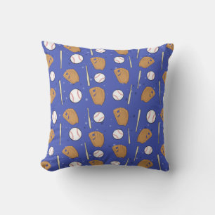 Baseball - Gloves, Balls & Bats on Blue Background Cushion