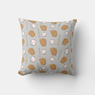 Baseball - Gloves, Balls & Bats on Grey Background Cushion