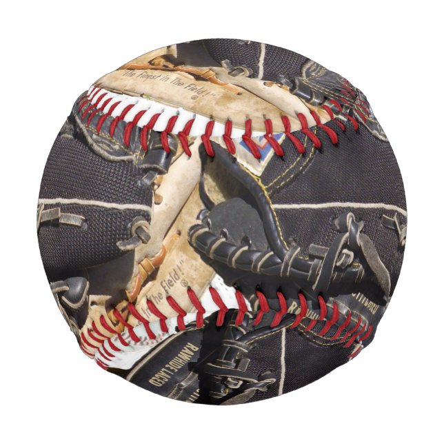 Baseball Gloves On A Regular Personalised Baseball (Front)