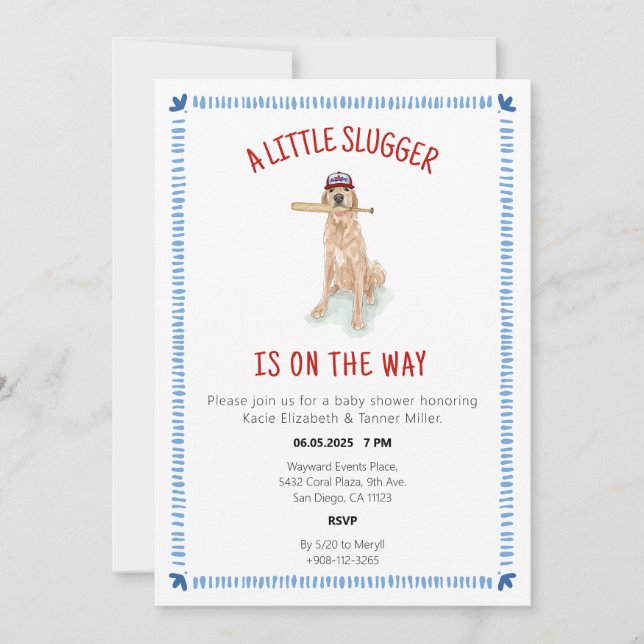 Baseball Golden Retriever Watercolor Baby Shower Invitation (Front)