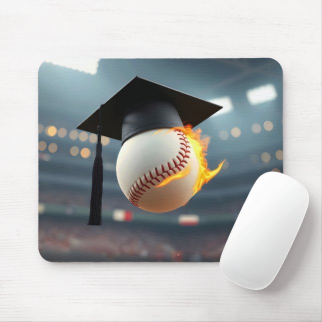 Baseball Graduate With Flames Mouse Pad (With Mouse)