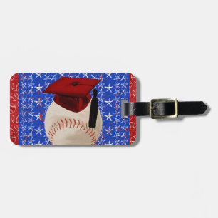 Baseball Graduation Cap, Stars, Red, White, Blue Luggage Tag
