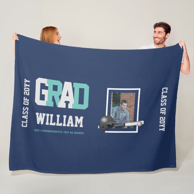 Baseball GRADUATION PHOTO Gift Personalised Fleece Blanket (In Situ)