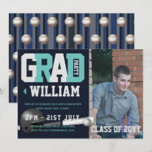 Baseball GRADUATION PHOTO invitation Blue