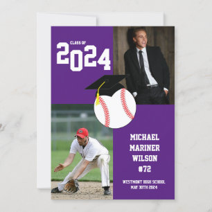 Baseball Graduation Sport Purple White Invitation