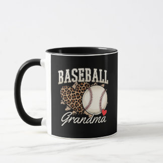 Baseball Grandma Leopard Print Heart Mug