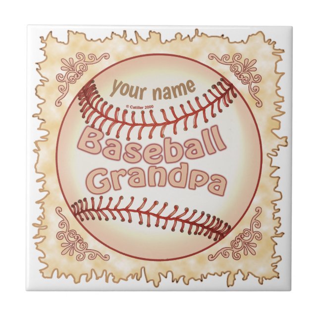 Baseball Grandpa  Ceramic Tile (Front)
