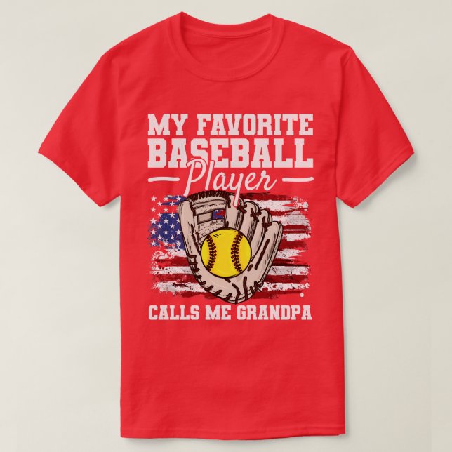 Baseball Grandpa Grandfather USA Flag T-Shirt (Design Front)