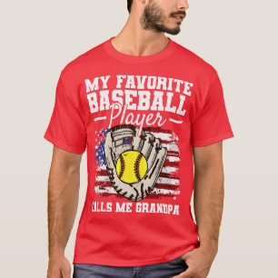 Baseball Grandpa Grandfather USA Flag T-Shirt