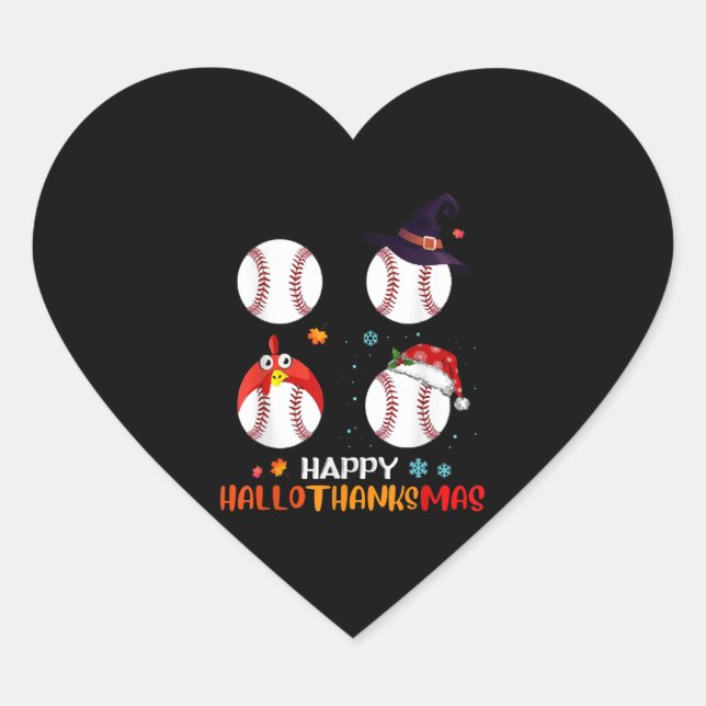 Baseball Halloween And Merry Christmas Happy Heart Sticker (Front)