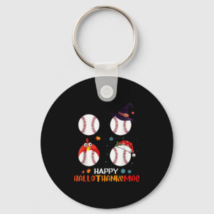 Baseball Halloween And Merry Christmas Happy Key Ring
