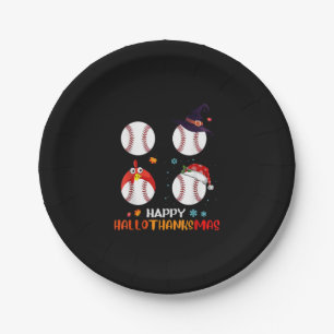 Baseball Halloween And Merry Christmas Happy Paper Plate