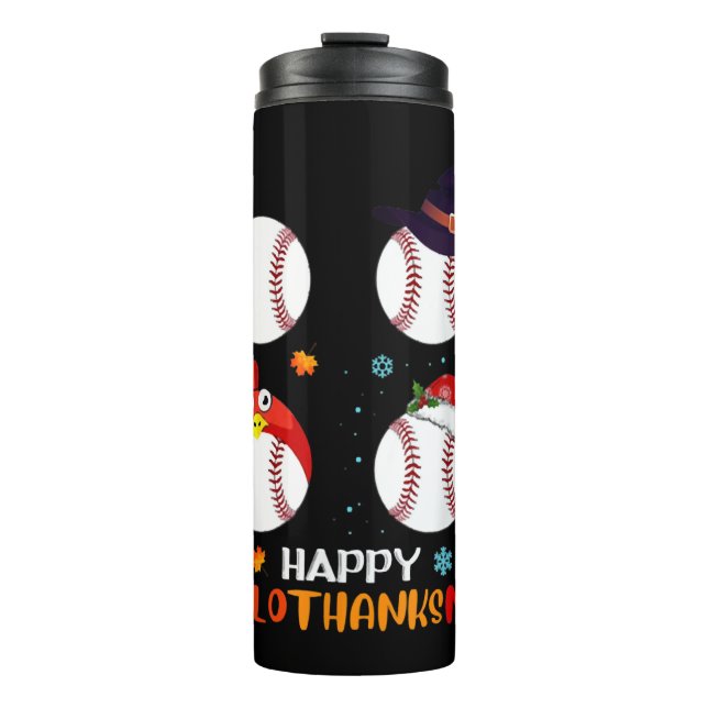 Baseball Halloween And Merry Christmas Happy Thermal Tumbler (Front)