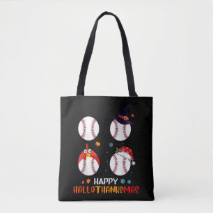 Baseball Halloween And Merry Christmas Happy Tote Bag
