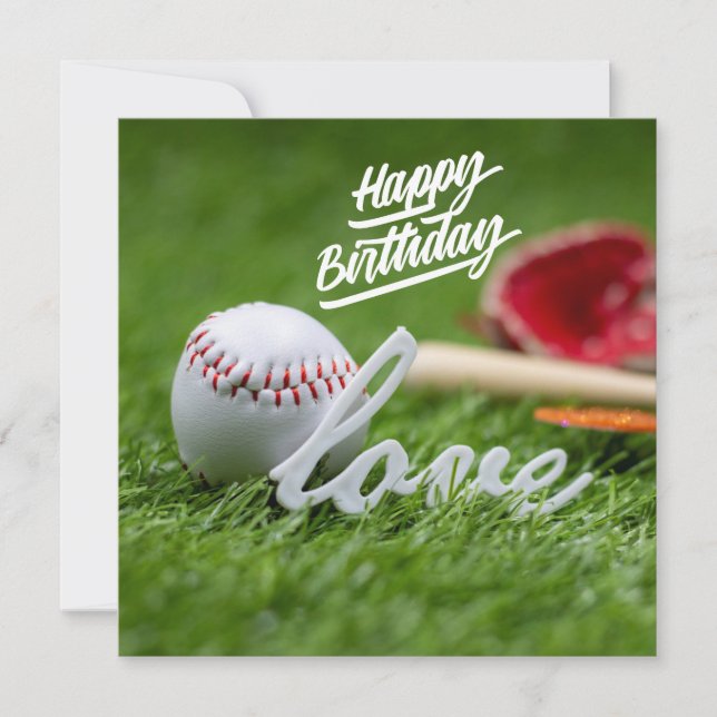 Baseball Happy Birthday with ball on green grass  (Front)