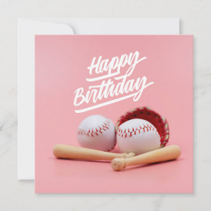Baseball Happy Birthday with ball on pink